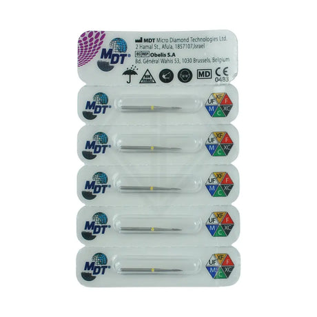 Fg Diamond Flame Needle Short Head 889 Burs - 5Pcs per pack ⌀0.10 mm x 4.0 mm / Extra Fine l Global Burs